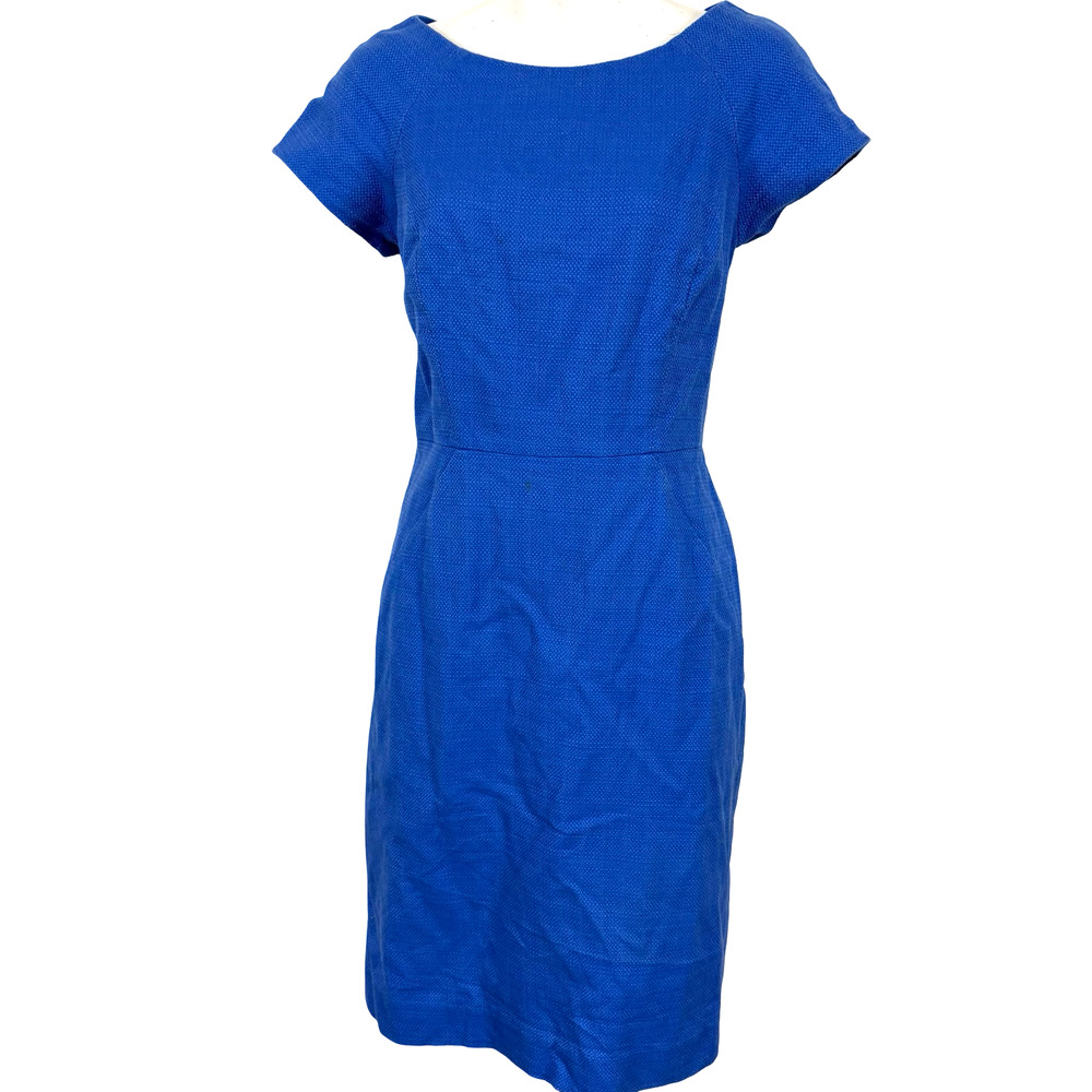 J Crew Blue Sheath Stretch Cotton Short Sleeve Knee Length Tweed Woven Dress 4